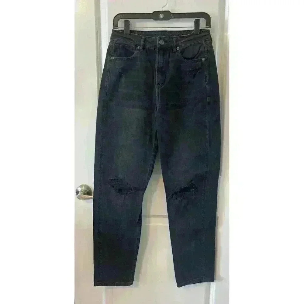 American Eagle Womens Jeans Black Size 4 Xlong Mom Straight Jean distressed